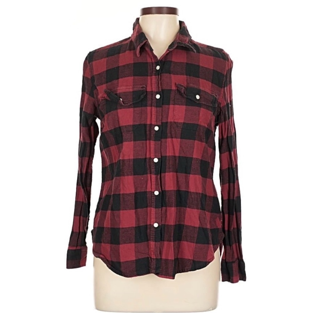 Red and Black Plaid Button-Up Shirt